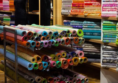 Interior of tissue shop with fabrics