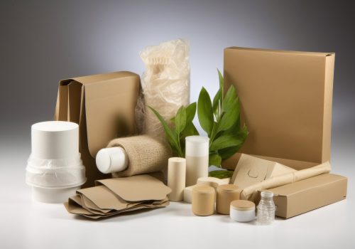 environmentally friendly packaging, with recycled and reused materials, created with generative ai